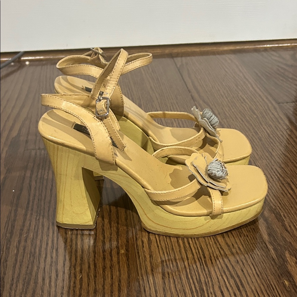 Vtg 90s Y2K Splash platform wood cram chunky heel sandals sz 6